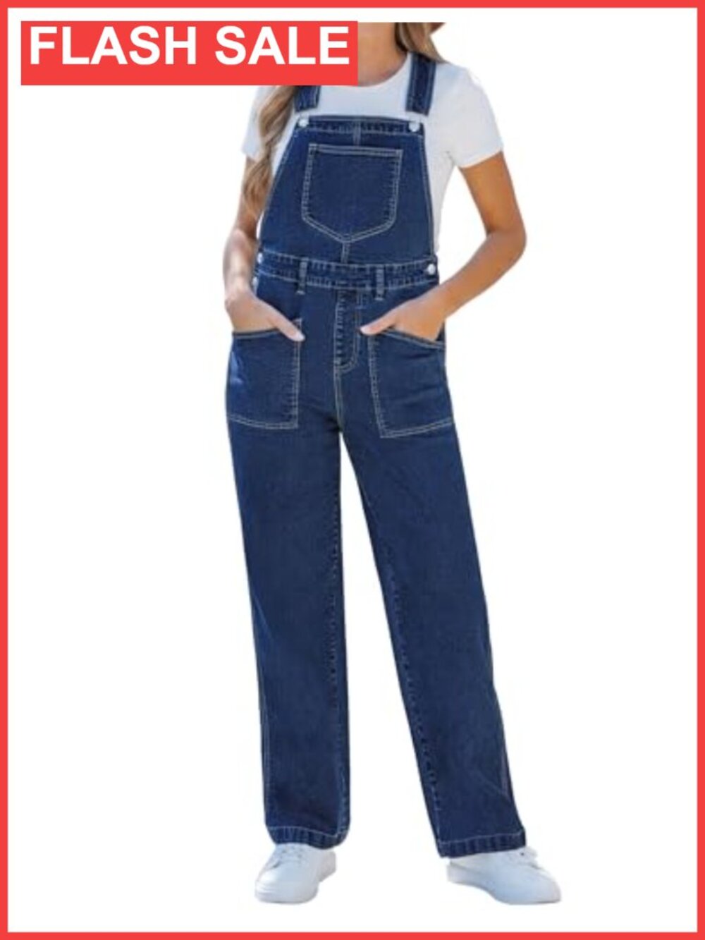 Women's Wide Leg Denim Overalls Adjustable Straps Stretch 30" Inseam